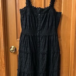 Black Eyelet Button-Down Midi Dress